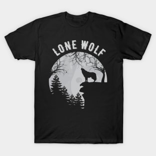 Lone Wolf Howling at the Moon Grayscale Silhouette Animal T-Shirt